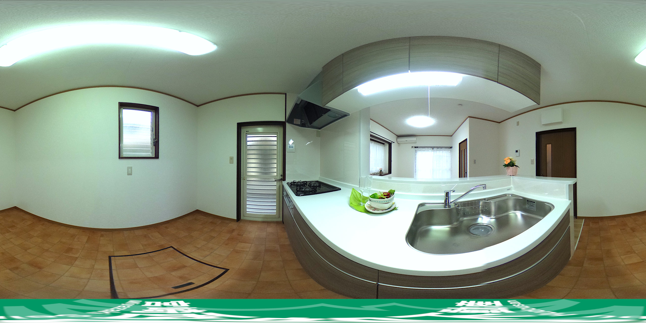 【キッチン】360度パノラマビュー。マウスやタッチ操作で全方位を自由に見渡せます。