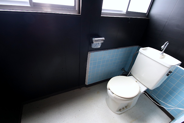 トイレは室内壁をダークブラウンで塗装。簡易水洗になっています。
