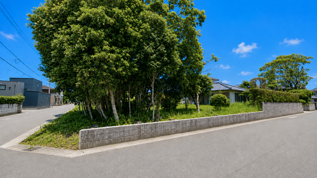 【角地】南側道路に広く面し、街並み形成を想像しやすい現地。
