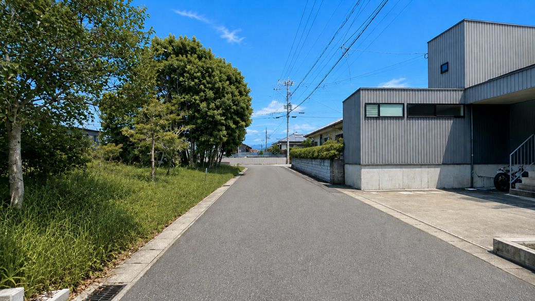【南道路】住宅街に馴染む外観で、住環境の良さを印象付けます。